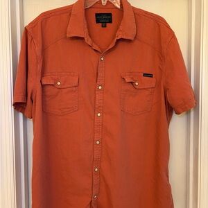 Lucky Brand Button Up Shirt Men's Size XL Orange Short Sleeve Pearl Snap Western